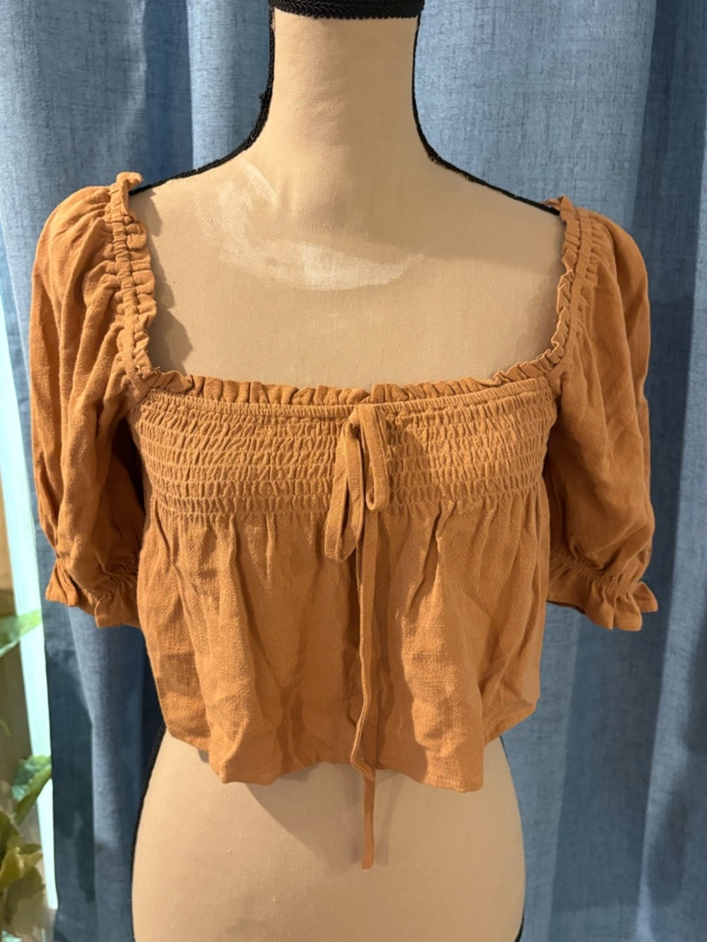 Le Lis Rust Orange Smocked Square-Neck Crop Top